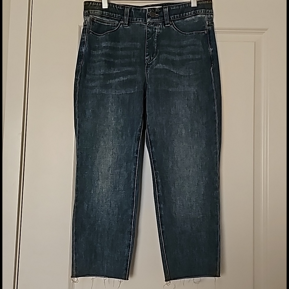 Soft Surroundings Women's Straight Leg Crop Jeans Dark Blue Wash